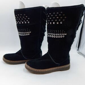 Bearpaw SILVERTHORNE Black Winter Suede Snow Boots Sz 7 Lace Up Insulated